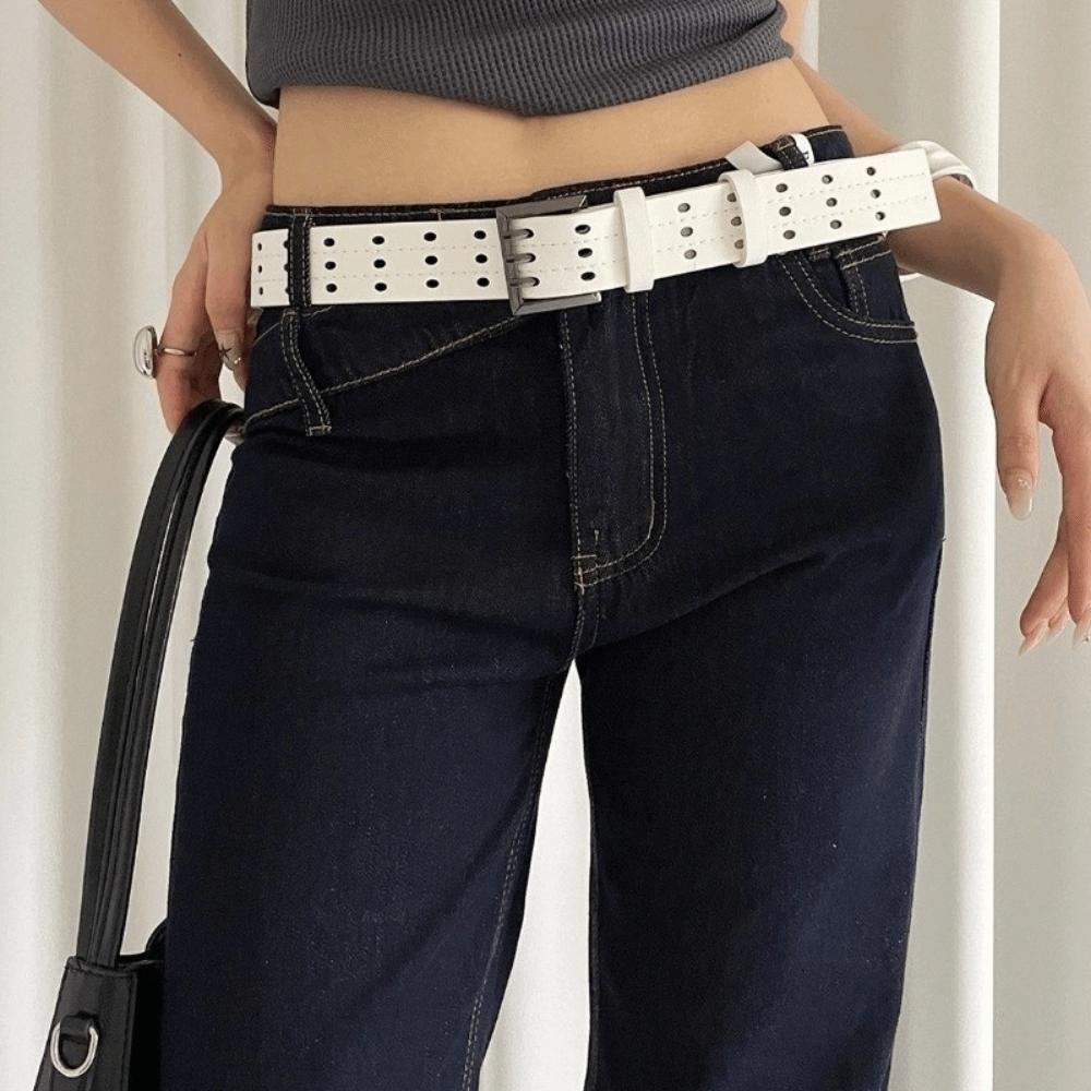 Y2k Leather Waistband Vintage Women's Dress Jeans Belt Trendy Three-Row Wide Belt Waist Belt