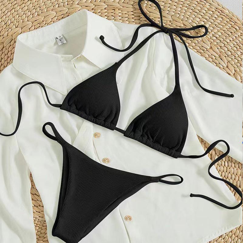 Женский сексуальный купальник бикини с халтером, однотонный - двухкомпонентный для отпуска