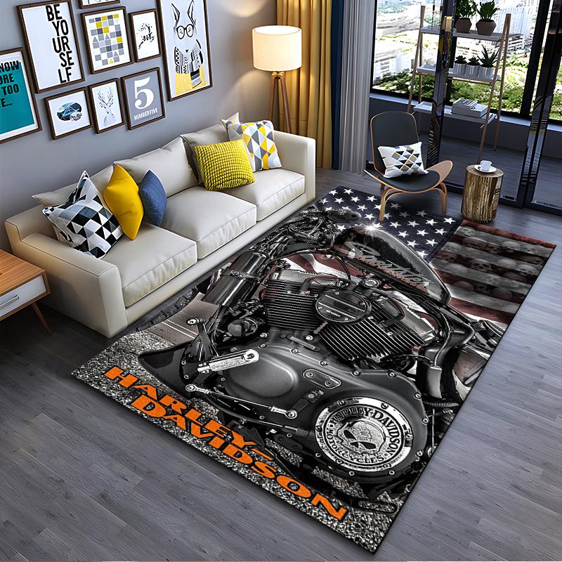 Ковер, Череп Harley Davidson Sportster, Флаг США, Черный Моторный Постер, Декор Гаража Мужской Уголок, Нескользящий Коврик