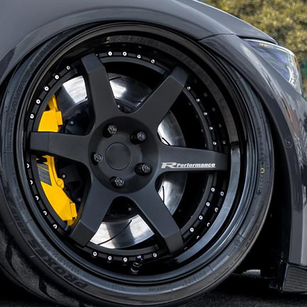 4Pcs R Performance Car Wheels Reflective Stickers Auto Rim Wheel Hub Body Racing Style Vinyl Film Decals Car Tuning Accessories