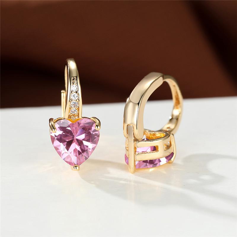 1 пара серег-клипс из серебра/розового/желтого золота в форме сердца с розовым камнем, обручальное кольцо, висячие серьги-крючки, ювелирные изделия
