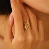 Stainless Steel Gold Color Cross Star Open Rings for Women Men Couple Fashion Metal Adjustable Thin Finger Ring Y2K Zircon Gift