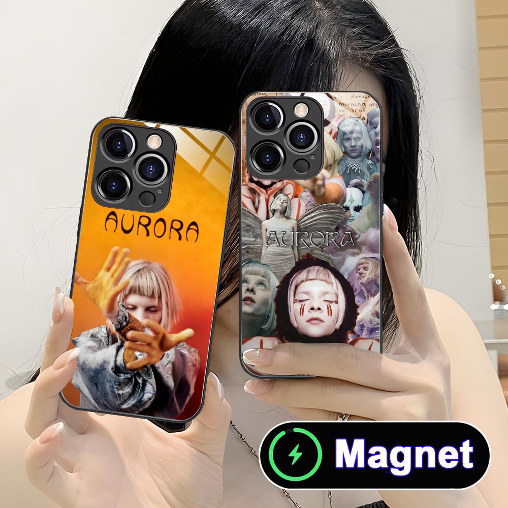 Aurora Aksnes Glass MagSafe Mobile Phone Case for iPhone 17 16 15 14 13 12 11 Air Pro Max Plus Mini Colorful Cover