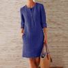 Cotton Linen Long Sleeve  O-neck Knee Dresses for Women Pocket  Solid Fashion  Party Dress Plus Size Ruched Dress