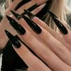 Elegant Almond Shaped Press On Nails - 24 Pcs Long Black Glossy Fake Nails, Pure Color Aura, Non-Toxic, Removable Nail Stickers for Festivals, Parties