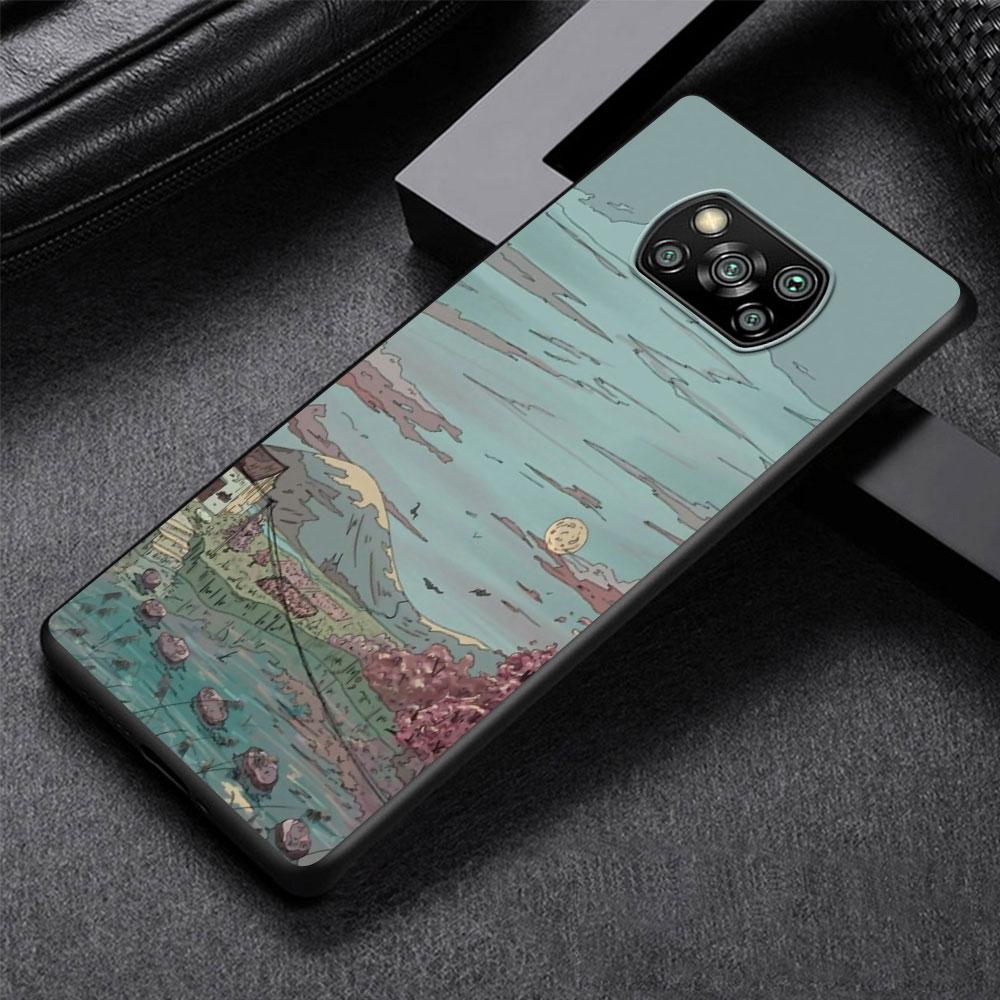 Чехол с японским аниме-пейзажем для Xiaomi Poco X3 NFC X5 F4 F3 M4 Pro X4 GT M5s M5 Pocophone F1 M3 Black Phone Cover