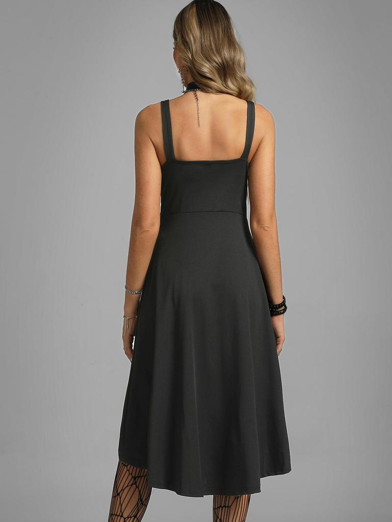 Rosegal Большие размеры Готическое платье миди со шнуровкой и пряжками