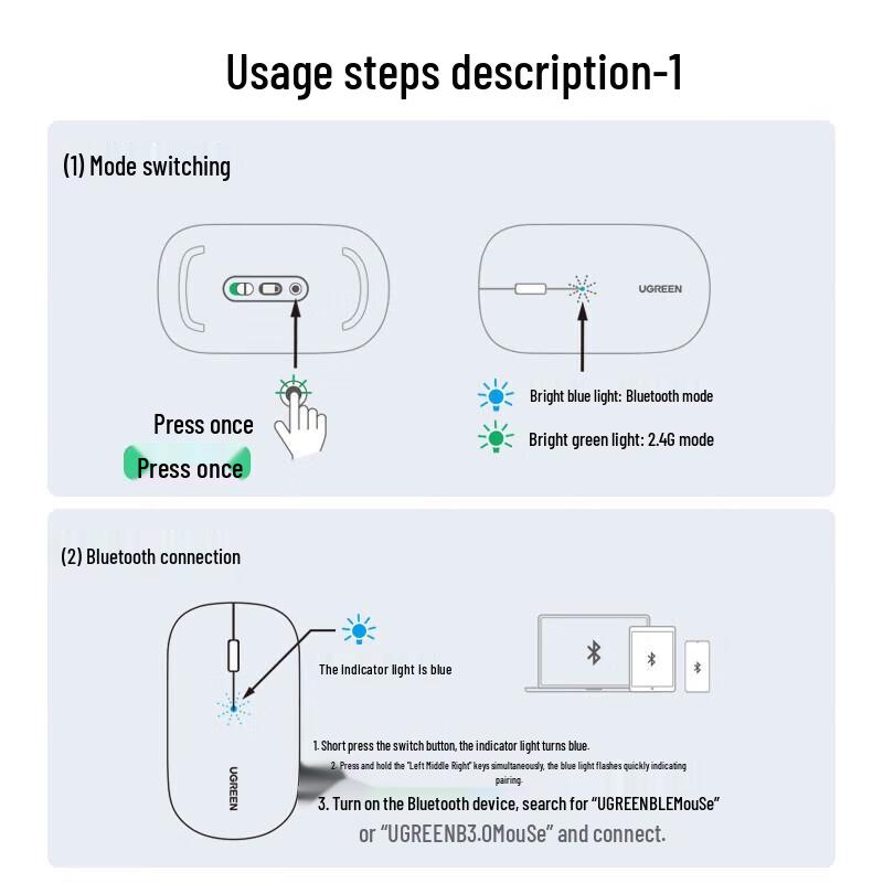 UGREEN Dual Mode Silent Ergonomic Rechargeable Wireless Mouse