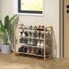 Bamboo Shoe Rack 15.5 Cm Shelf Height Ventilated Slat Design 76 X 33 X 67 Cm Natural Wood Effect