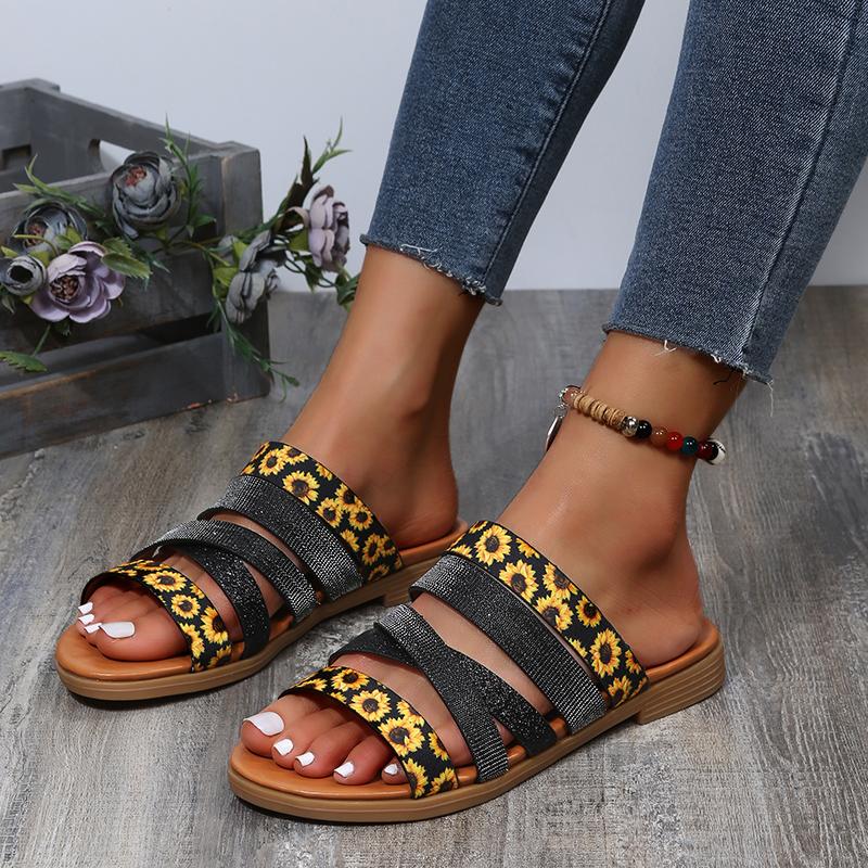 2024 НОВЫЕ летние женские босоножки на плоской подошве с открытым носком и леопардовым принтом, пляжные шлепанцы, фирменные дизайнерские сандалии и босоножки для женщин