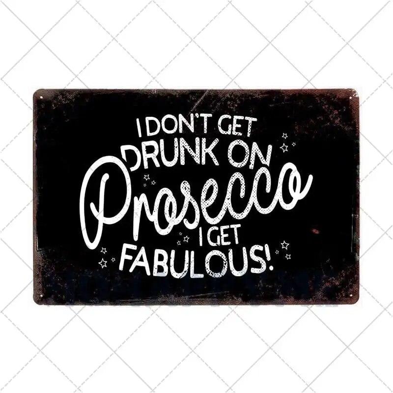 Prosecco O'Clock Metal Tin Signs Plates Cocktails Vintage Plaque Posters Pub Bar Art Wall Decoration Retro Home Decor 20x30cm