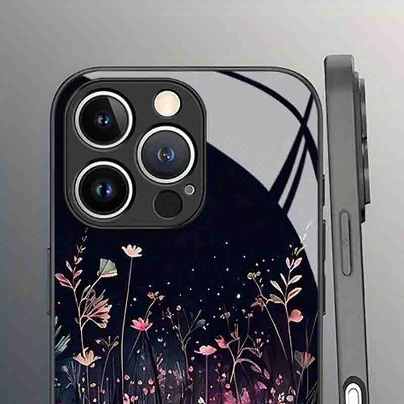 Красивая ночная цветочная расцветка Закаленное стекло Чехол для телефона Для iPhone 17 16 15 14 Pro Max 13 12 11 16E 17 Air 7 Plus XR XS X Чехол