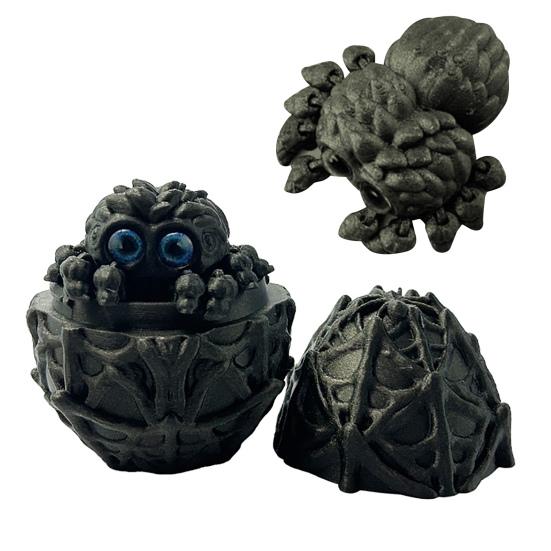 Halloween 3D Printed Spider Egg Figurine Movable Joints Spider Figure Fidget Toy Spider Egg with Articulated Spider Inside Decoration Ornament