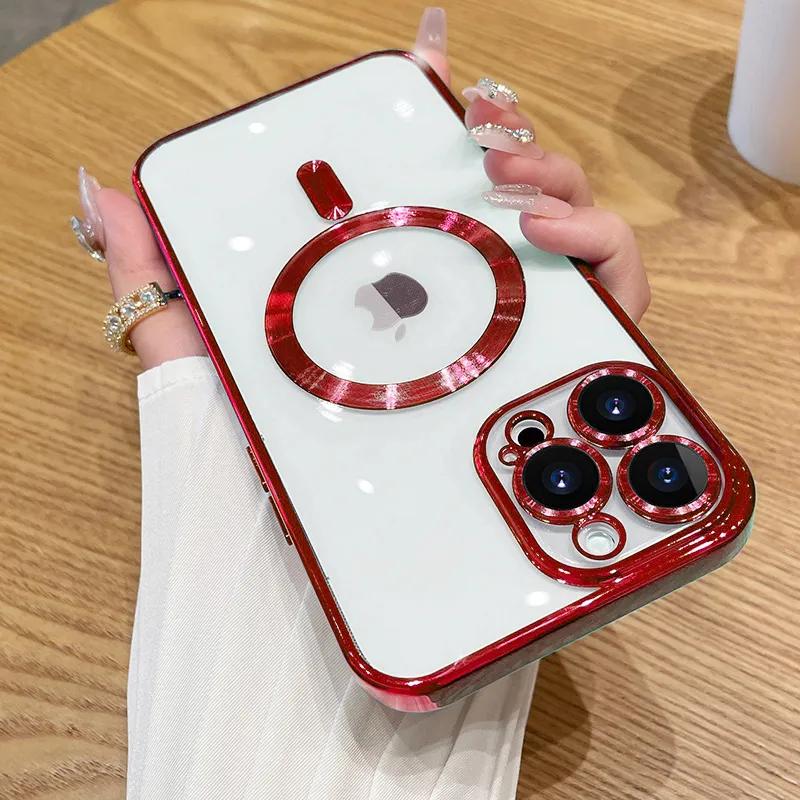 Для iPhone 16 15 Pro Max Роскошный беспроводной зарядный чехол Magsafe для iPhone 14 Plus 13 12 11 Pro Max Мягкий силиконовый прозрачный чехол