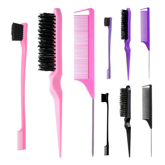 3Pcs/Set Hair Styling Comb Kit with Double-side Edge Control Teasing Bristle Brush Rat Tail Women Comb Back Brushing Combing Styling Brush