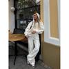 Womens Fleece Hooded Zip-Up Top Wide-Leg Pants 2-Piece Casual Set