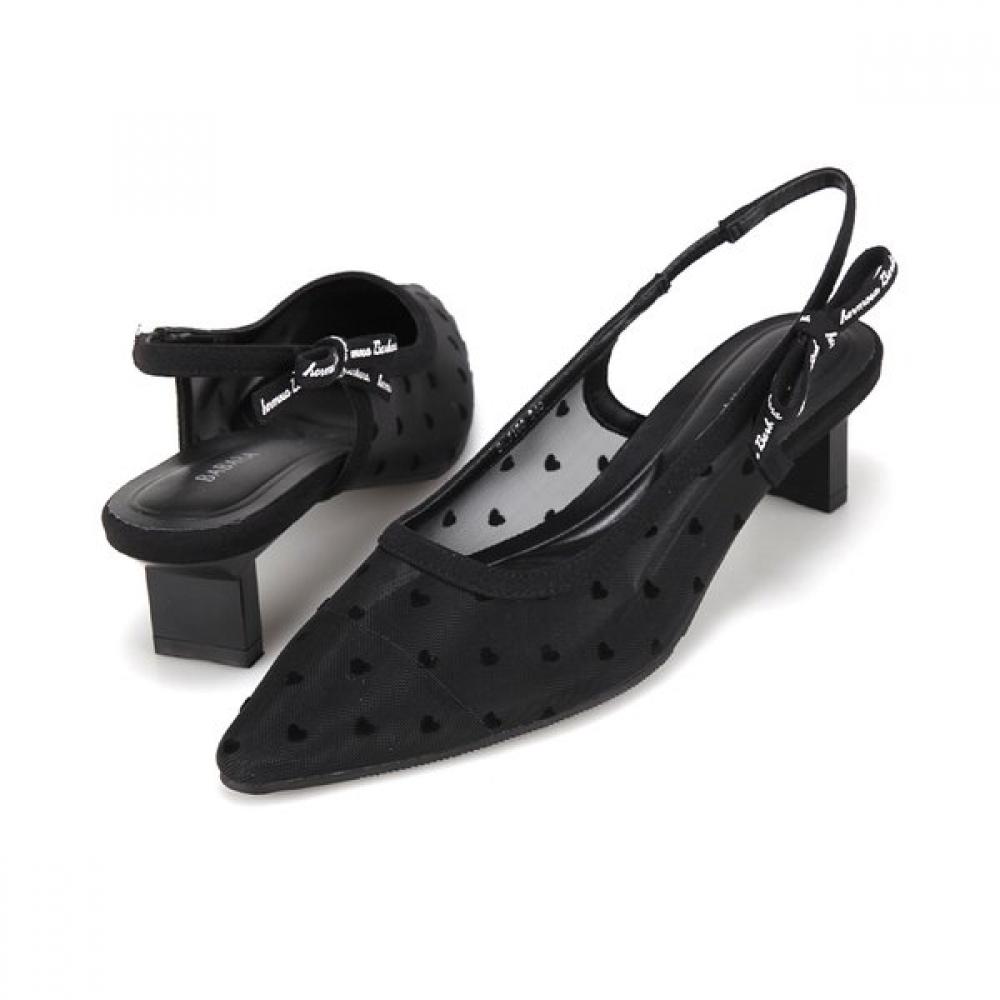 Barbara Sheer Heart Dot Mesh Slingback Sandals 4cm 2colors Blj160