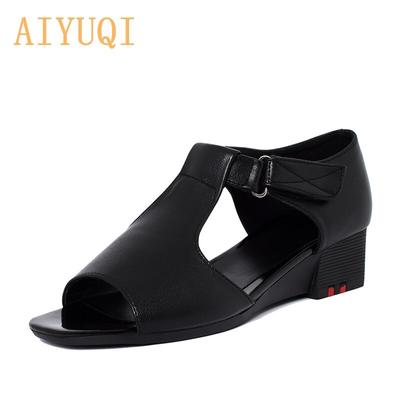 Сандалии женские на танкетке, женские летние сандалии из натуральной кожи, простые женские сандалии-гладиаторы большого размера с открытым носком