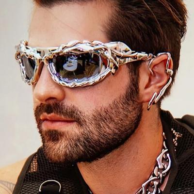 Стимпанк Y2k витые солнцезащитные очки для мужчин и женщин, роскошные модные солнцезащитные очки в стиле хип-хоп, панк, мужские уличные оттенки