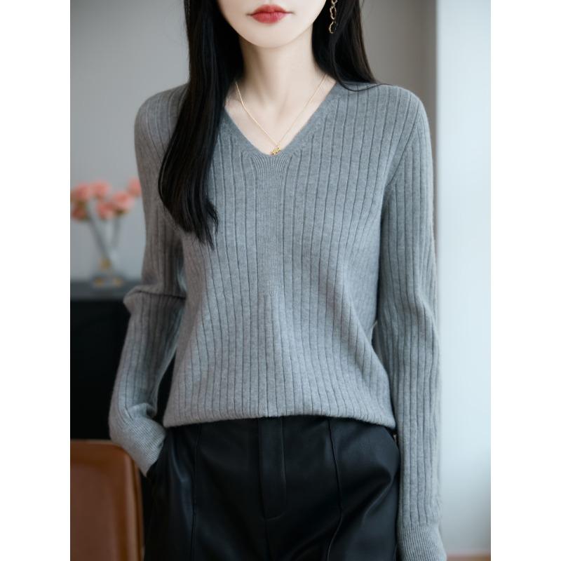 DAFIFY Женская мода повседневная осень-зима однотонный принт длинный рукав V-образный вырез свитера