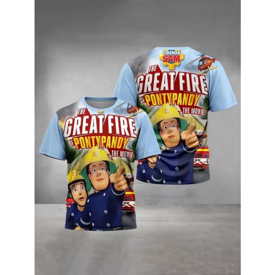 Детская стильная футболка с 3D цифровой печатью и рисунком пожарного, с коротким рукавом и круглым вырезом, повседневная