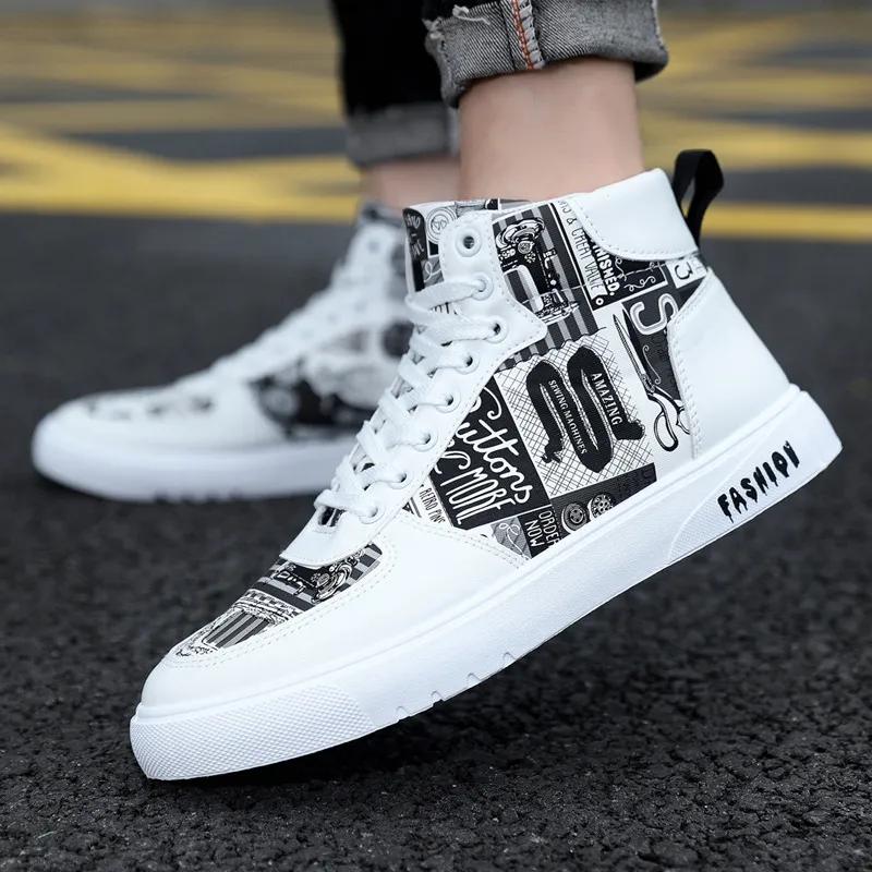 Trendy High Top Men Sneakers Graffiti Style Spring Autumn Student Men Shoes Punk Street Casual Shoe Tenis Shoe Zapatillas Hombre