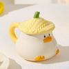 Ceramic Coffee Mug Breakfast Cup Funny Novelty Cartoon Adorable with Lid Oatmeal Tea for