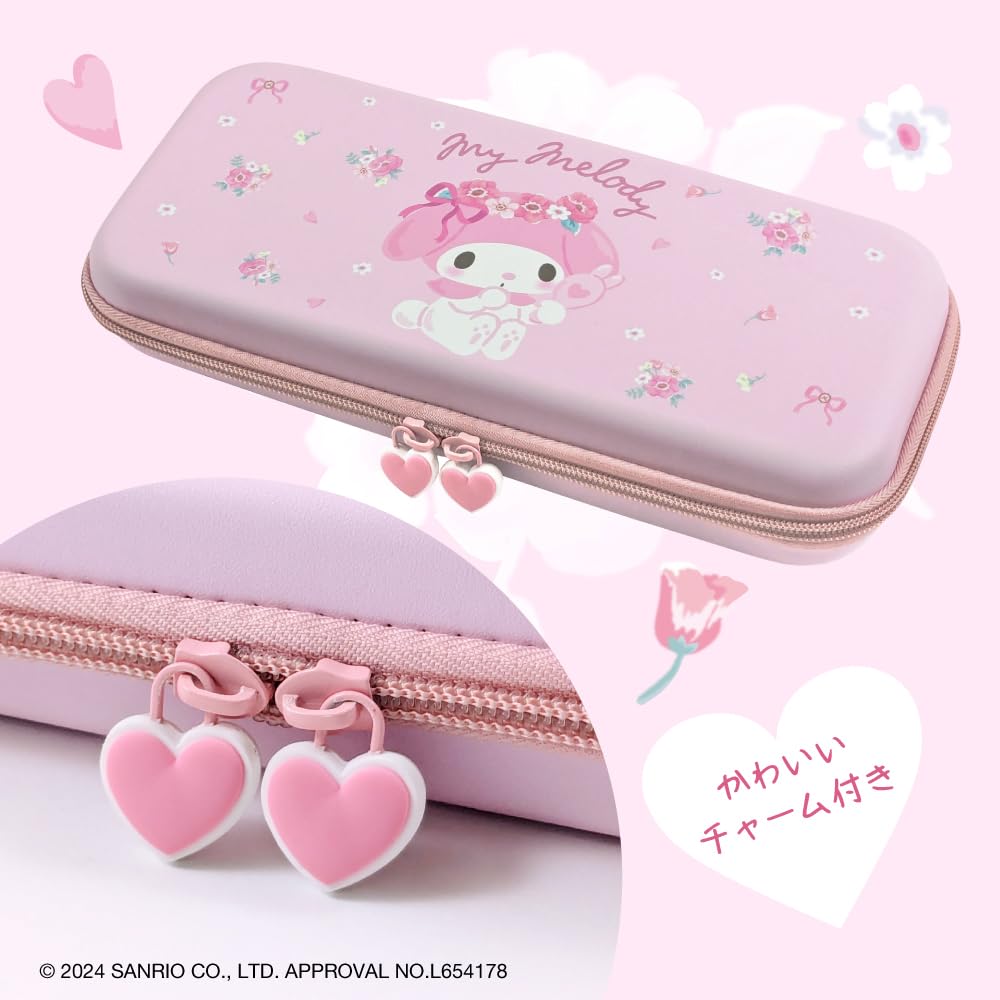 Allone EVA Color Gaming Pouch Sanrio Characters My Melody x 4 x Pink Floral Pattern with Inner Pocket Lightweight Compatible with OLED Double Zipper