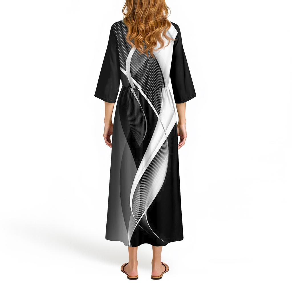 Женское модное платье свободного кроя с принтом, круглым вырезом и рукавом три четверти