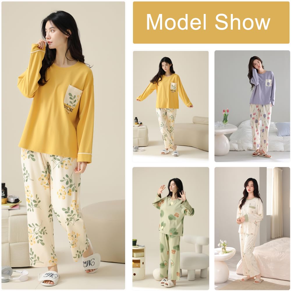 IDOHEMO Cut and Sewn and for and Size L Women's Pajamas, Loungewear, 100% Cotton, T-Shirt Set, Moisture-Wicking, Quick-Drying, Breathable,