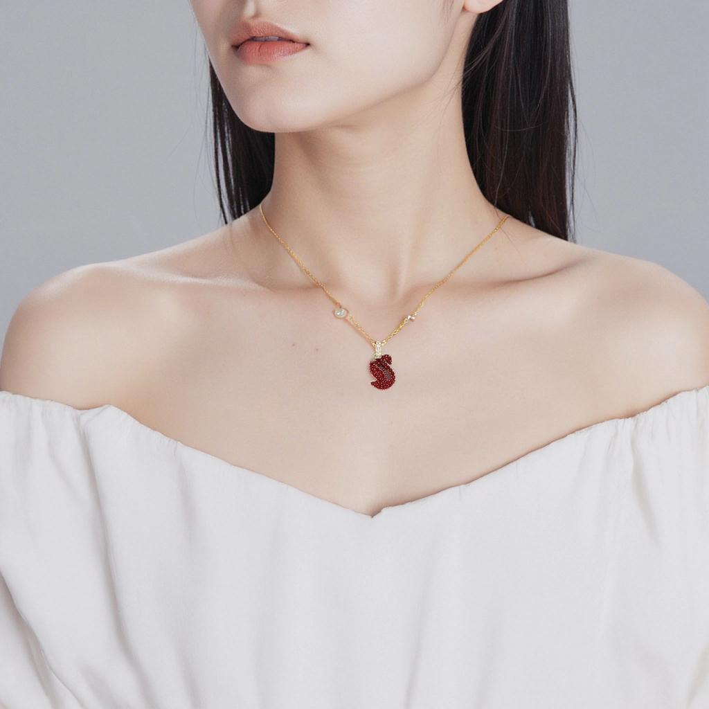 Swarovski Swan Necklaces Womens Gold/Red