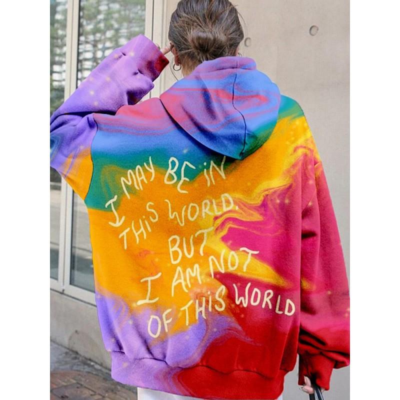Womens Oversized Drop Shoulder Hoodie With 3D Digital Print Loose Fit Long Sleeve Casual Sweatshirt