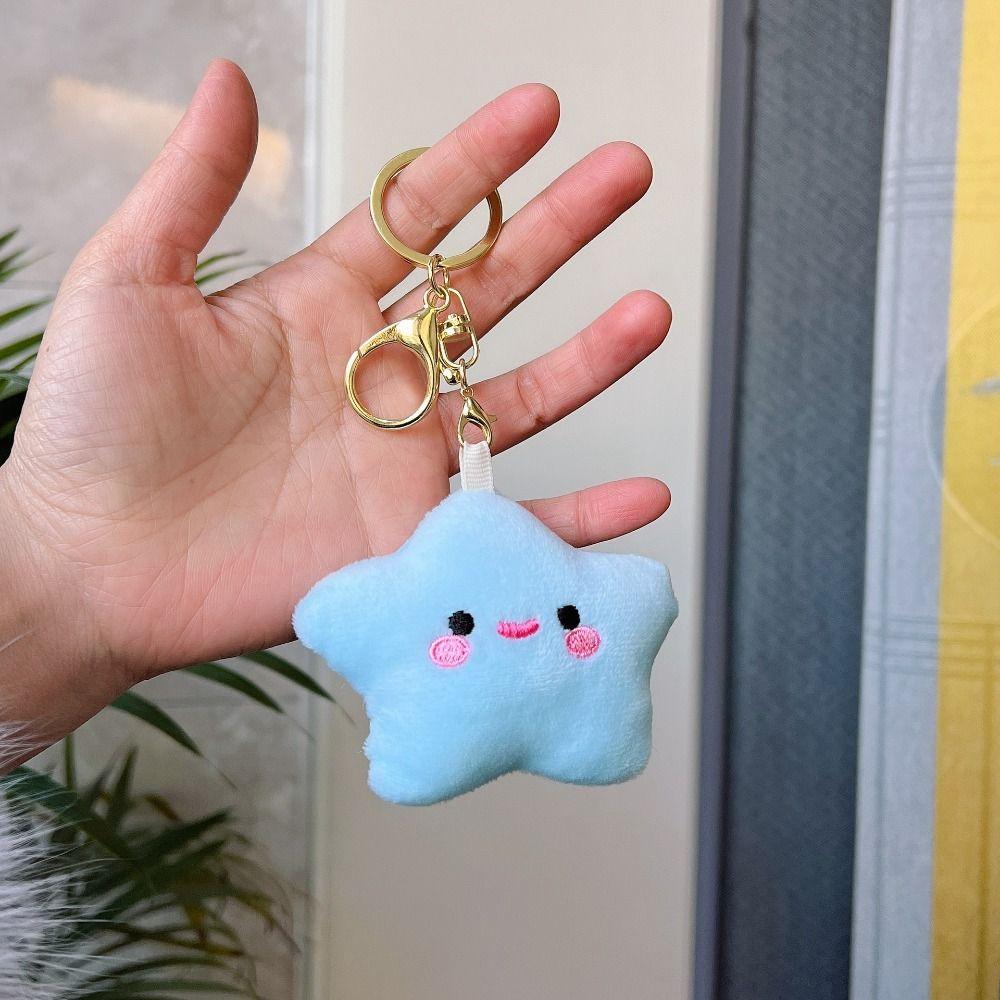 Fluffy Fur Smile Stars Plush Keyring Pom Pom Starfish Smile Stars Backpack Pendant  Wedding Gifts