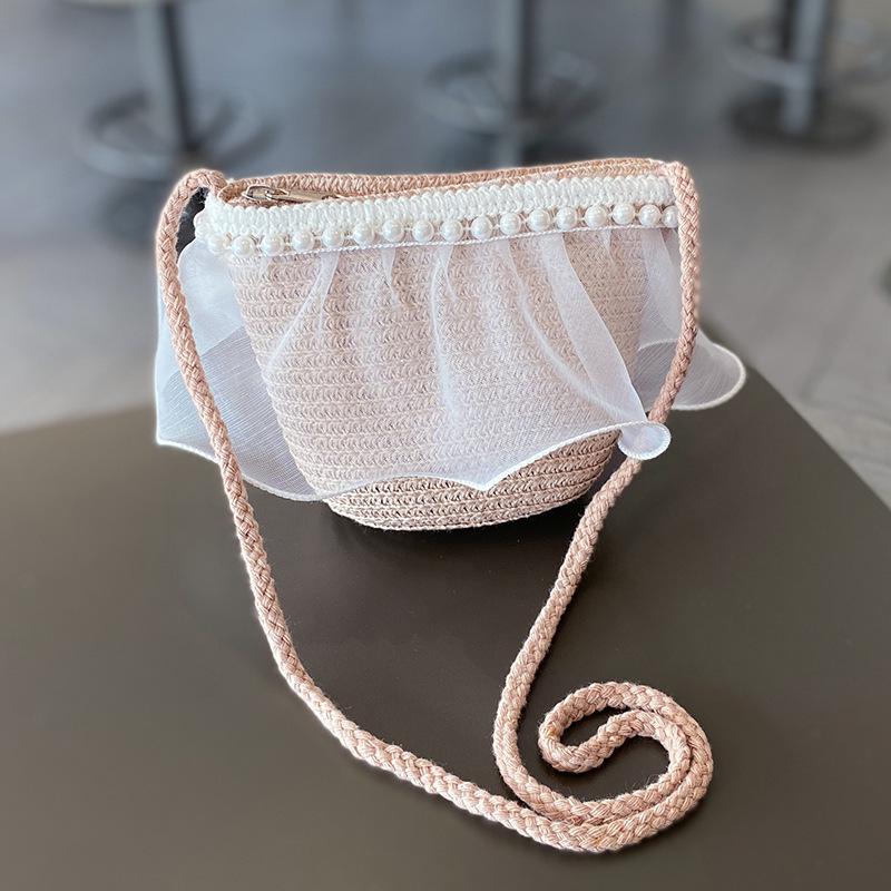 Летняя соломенная шляпа для девочек с жемчужной сеткой - Семейный стиль, Широкие поля, Защита от солнца