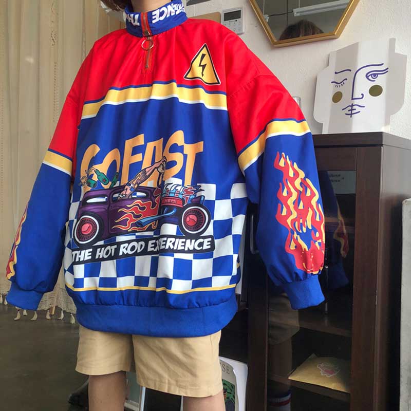 Женская куртка, модные топы, новый свободный свитшот с пламенным принтом в стиле Харадзюку, повседневные толстовки большого размера, модные хип-хоп