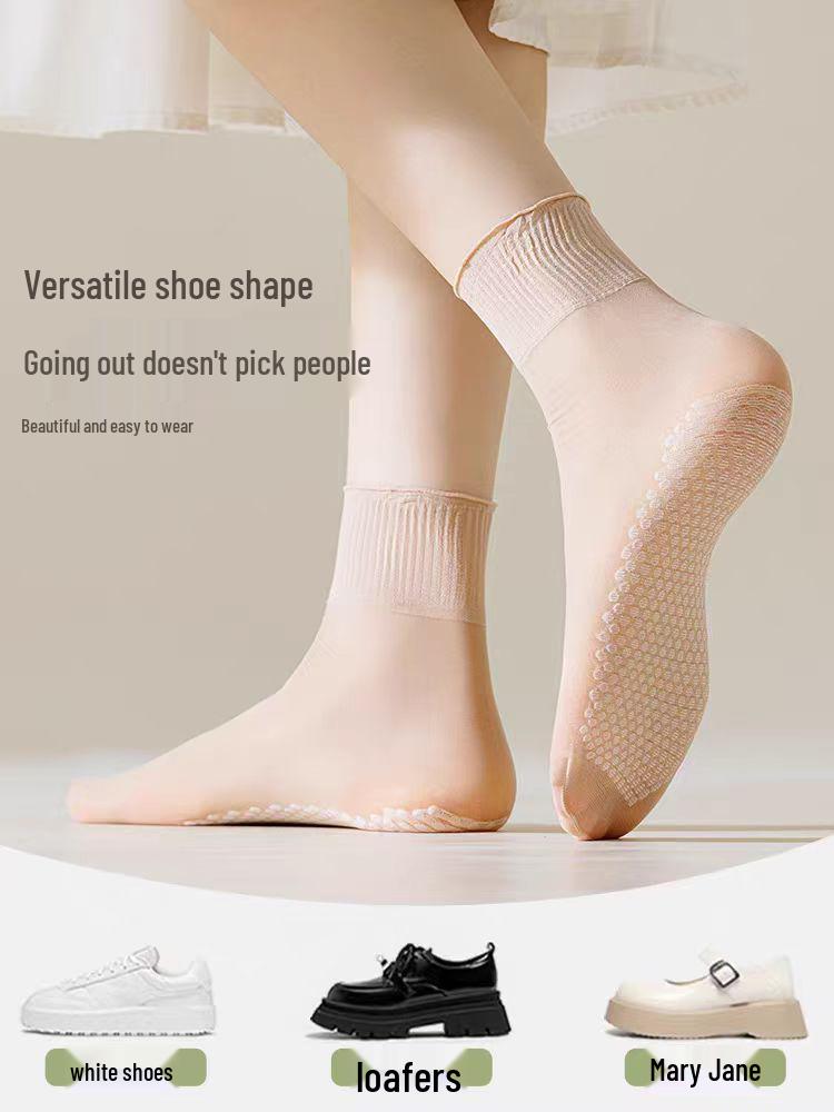 Women's Ultra-Thin Breathable Summer Short Socks: Anti-Snag Cotton Crystal Nude Steel Wire Design