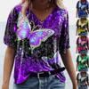 Oversized Women 3D Butterfly Print T Shirt Summer Casual V-Neck Loose Pullover Shirt Ladies Tops Large Size Clothing