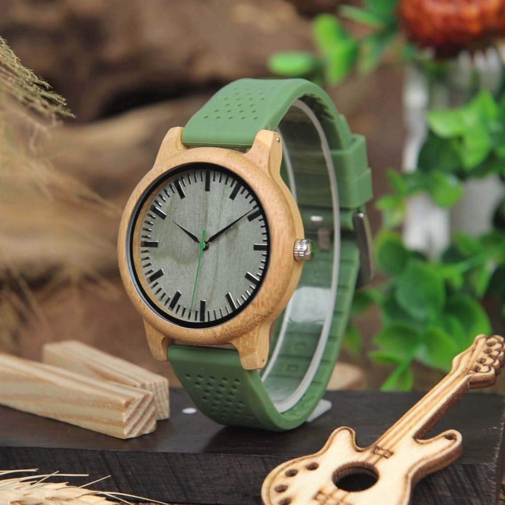 BOBO BIRD B06 Зеленые деревянные часы с силиконовым ремешком Sony Japan Quartz Movement Подарочные мужские и женские часы