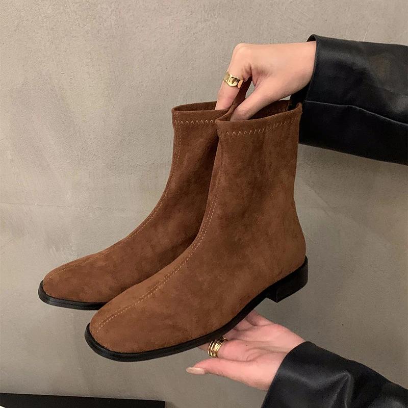 Мода Ретро Стиль Женщины Рыцарь Высокие Сапоги Мода Мягкая Кожа Тонкие Длинные Ботинки Осень Зима Дамы Плоская Обувь