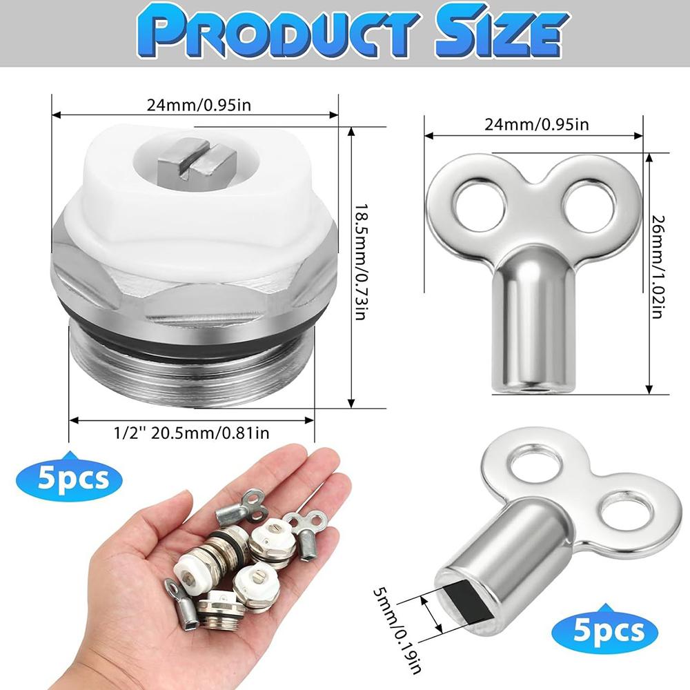 5 pcs Radiator Exhaust Valves with 5 Exhaust Keys for Manual Exhaust