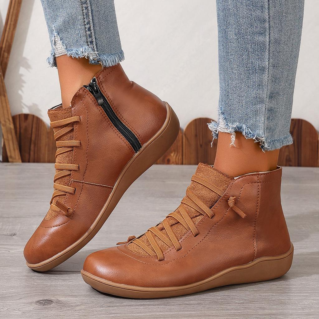 Boots Women Winter Ankle Flat Shoes Woman Short Vintage Boots with Fur for Women Lace Up Boots