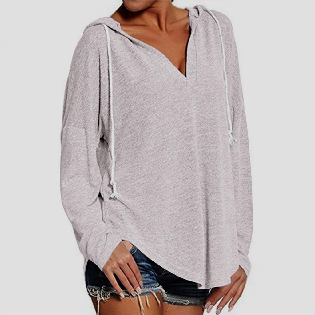 Женский модный легкий однотонный топ с длинными рукавами и капюшоном на шнурке