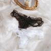 Sexy Low Waist Lace Thong with Bead Details and Chiffon Ruffles for Women