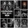Lion and Tiger Motivational Text Posters Wall Art Canvas Prints Modern Animals Paintings Living Room Home Office Decor Pictures