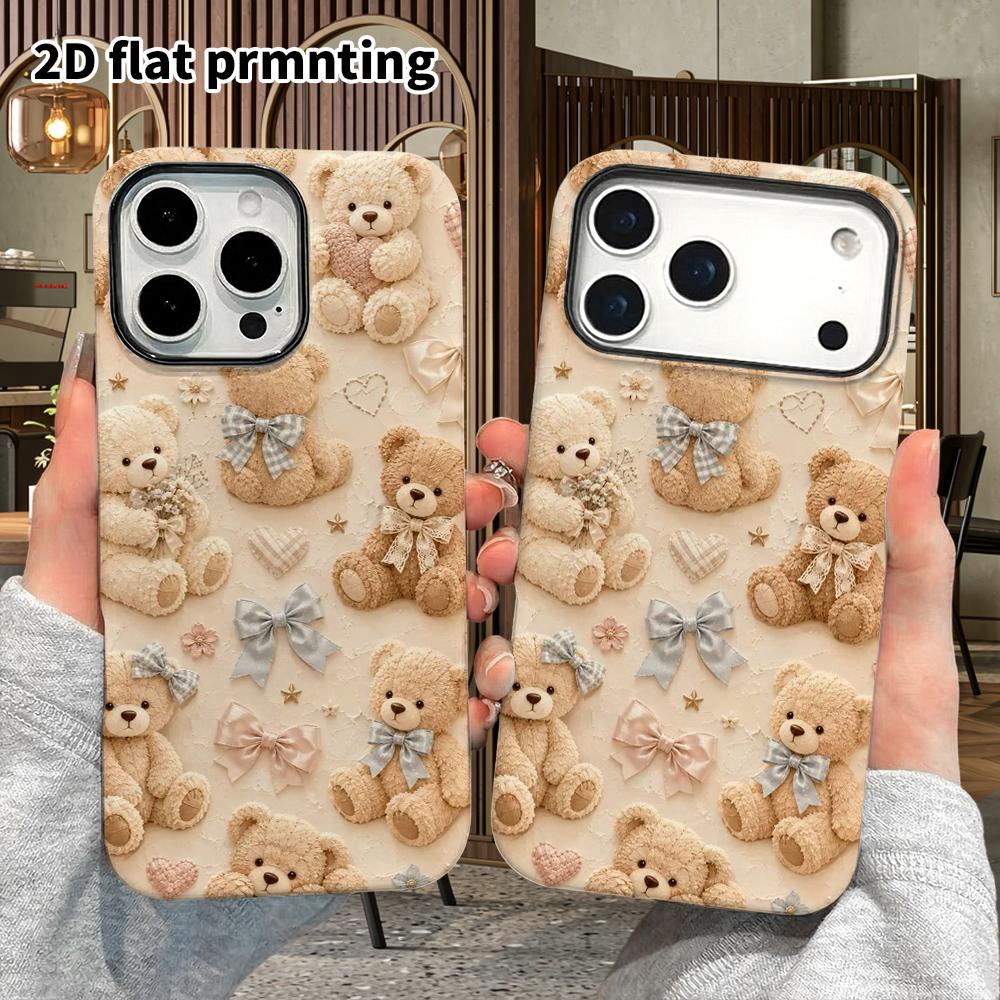 Phone Case: 2D flat design suitable for iPhone 18, 17, 16, 15, 14, 13 Pro film protective case, couple style, multiple teddy bears, Christmas and Hall
