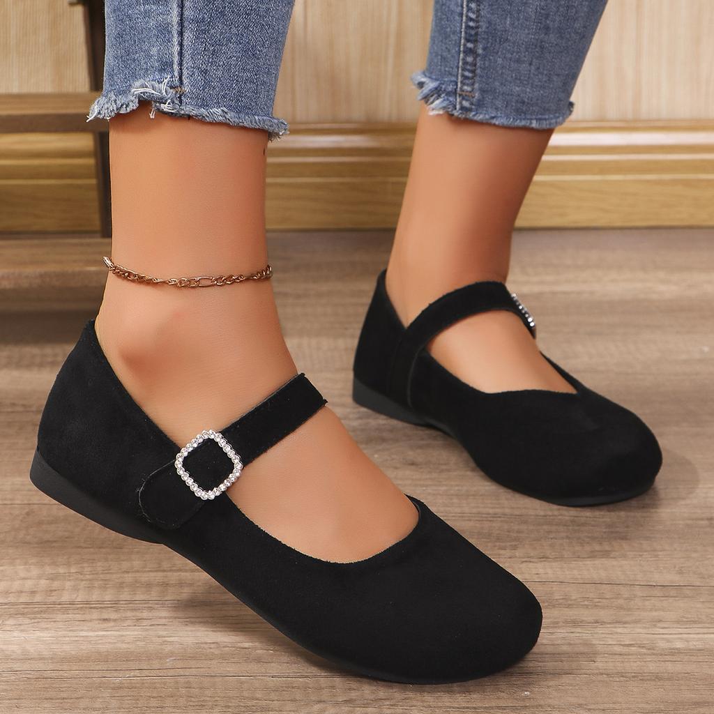 Autumn Women Flat Mary Janes Shoes Round Toe Ballet Flats for Female Buckle Strap Shoes Ladies Shallow Mouthed Black Single Shoe