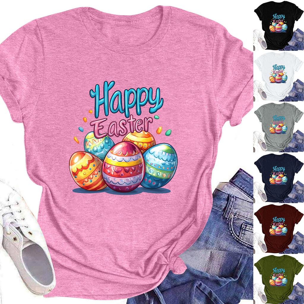 Women's Top Round Neck Casual Printed Short-sleeved T-shirt Top