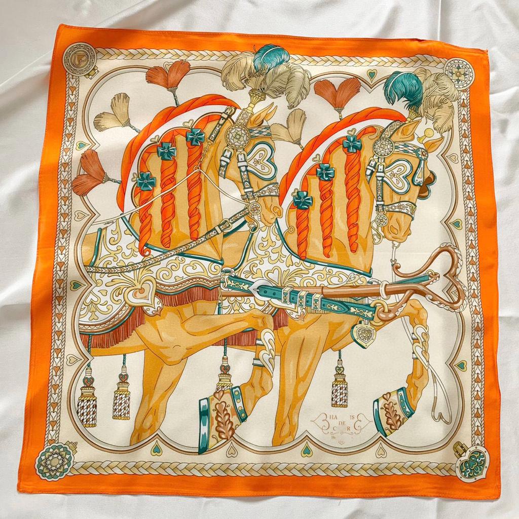 68cm Love Horse Printed Scarf Women's Spring and Summer Thin Imitation Silk Scarf Fresh and Versatile Headscarf Shawl Scarfs