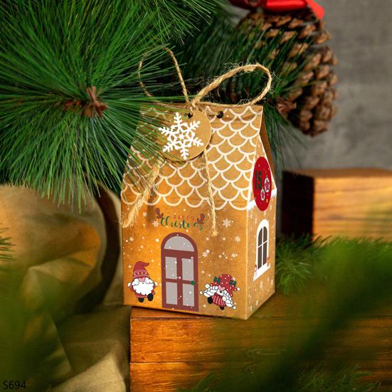 24 шт. Рождественская подарочная коробка в виде пряничного домика, бумажный домик, коробки для угощений для праздничных сувениров, упаковка для подарков с печеньем и конфетами