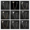 Korean-Style Men's Suit Lapel Pin Set with Crown Brooch, Chain, and Star Corsage